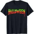 thumbnail image 1 of Bold Halloween Graphic Black T-Shirt with Colorful Dripping Letters, 1 of 5