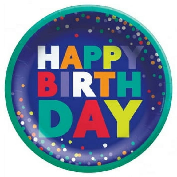 Bold Happy Birthday Round Plates, 8 ct