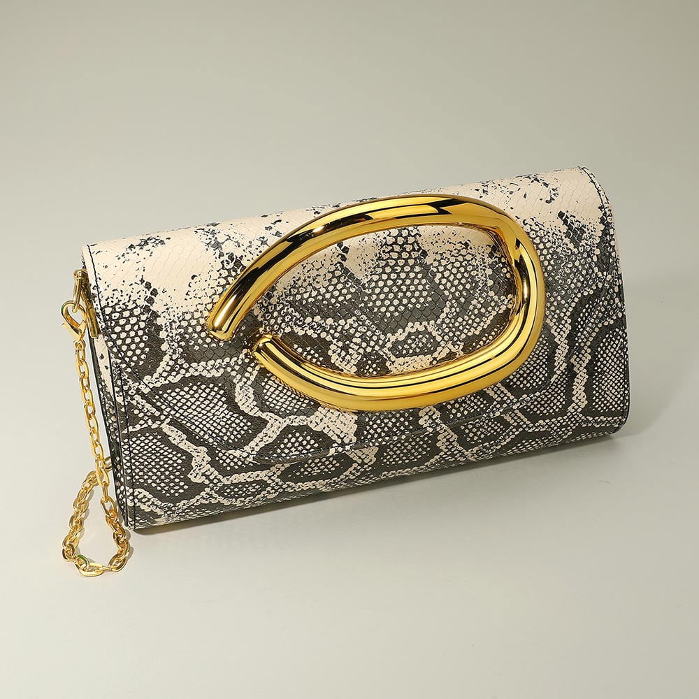 Bold Hardware Accent Snake Pattern Faux Leather Evening Clutch Bag ...