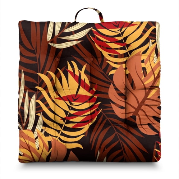 Bold Hawaiian Pillow&nbsp;– 22x22 Inch Square Meditation Cushion, Dutch Velvet, High-Contrast Floral (Modern Tiki Bar Vibe)