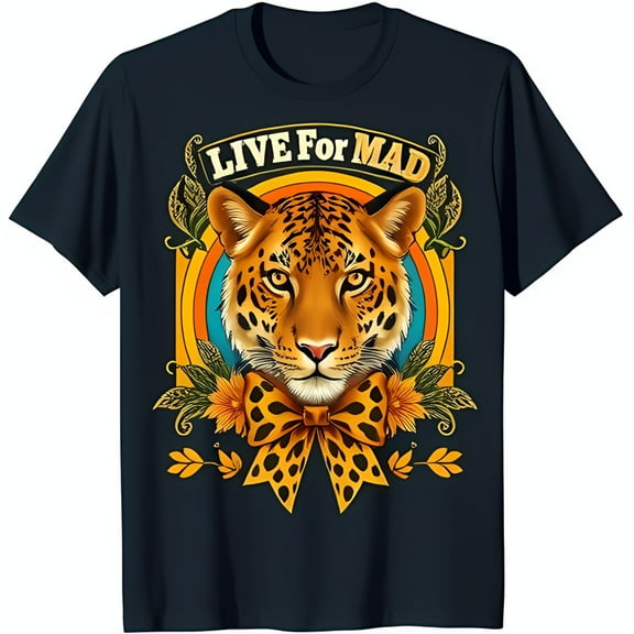 Bold Head Graphic T-Shirt with Spotty Bow Tie 'Live for Mad' Design