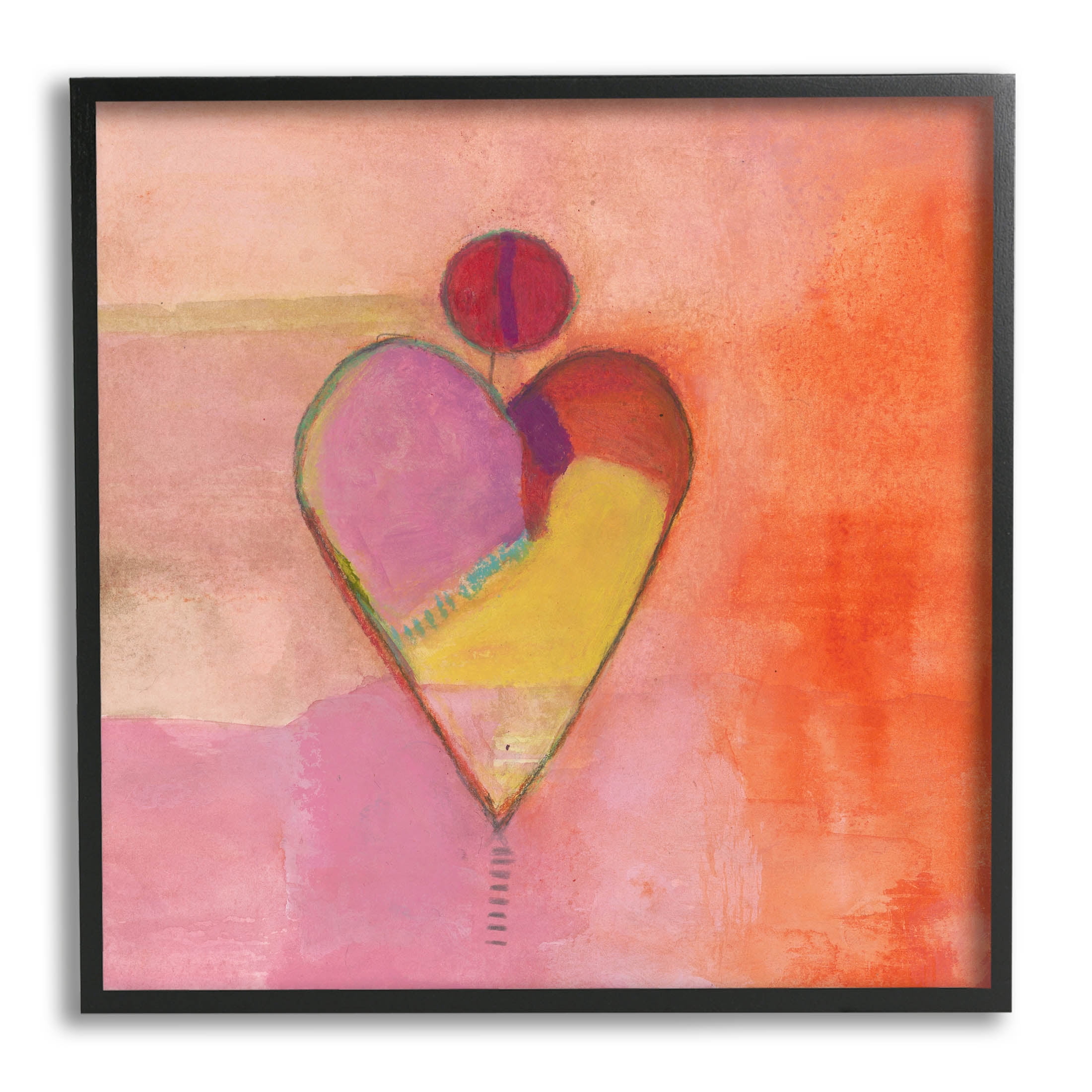 Bold Heart Circle Pattern Abstract Painting Black Framed Art Print Wall Art