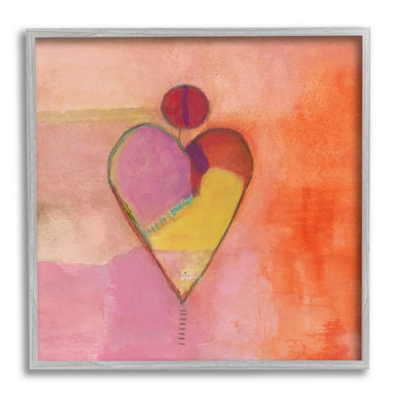 Bold Heart Circle Pattern Abstract Painting Gray Framed Art Print Wall Art