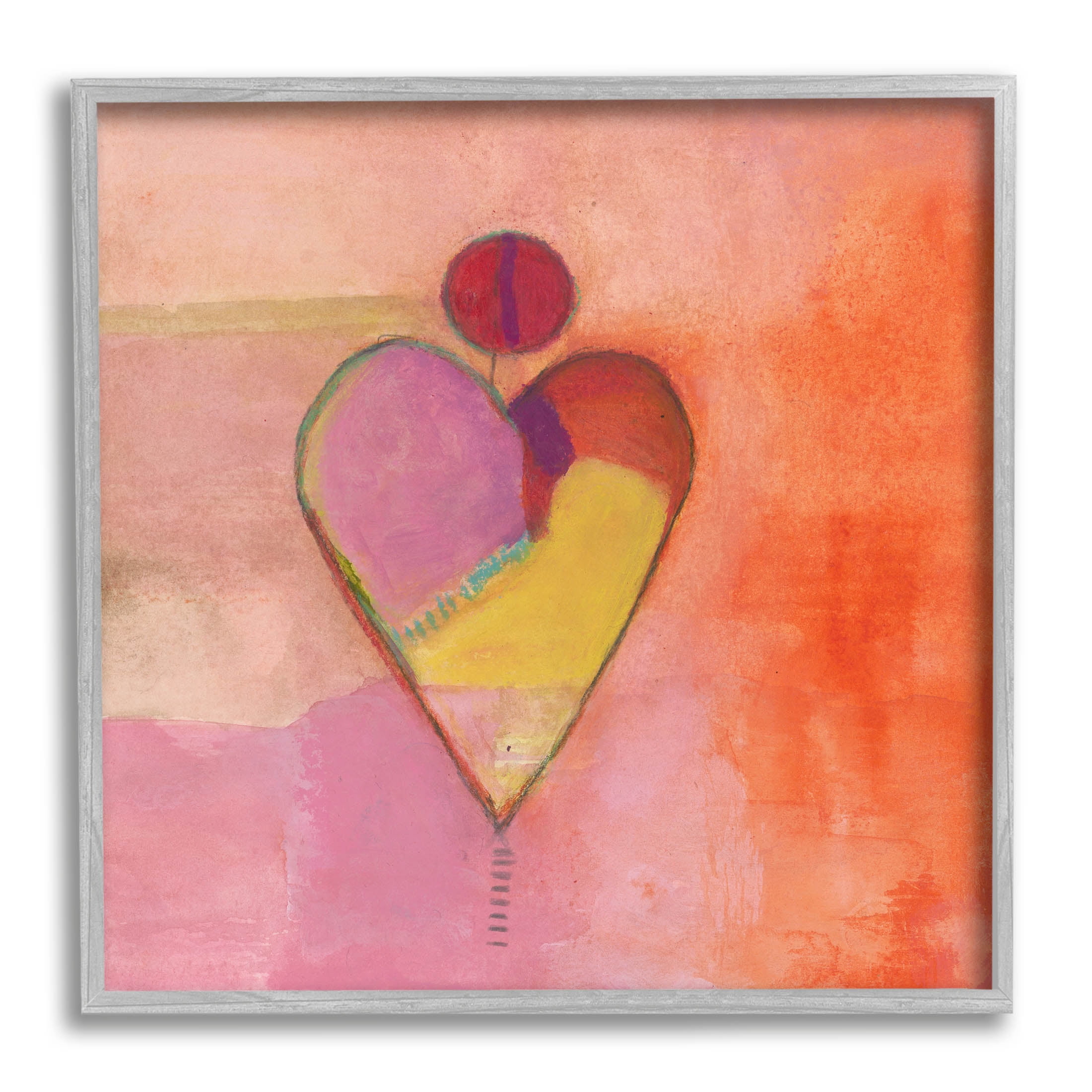 Bold Heart Circle Pattern Abstract Painting Gray Framed Art Print Wall Art