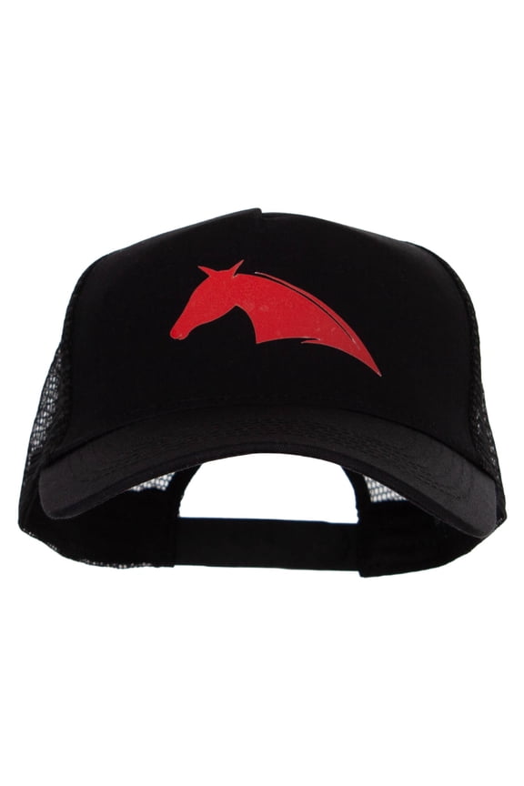 Bold Horse Heat Transfer Solid Cotton Twill 5 panel Mesh Back Cap - Black OSFM