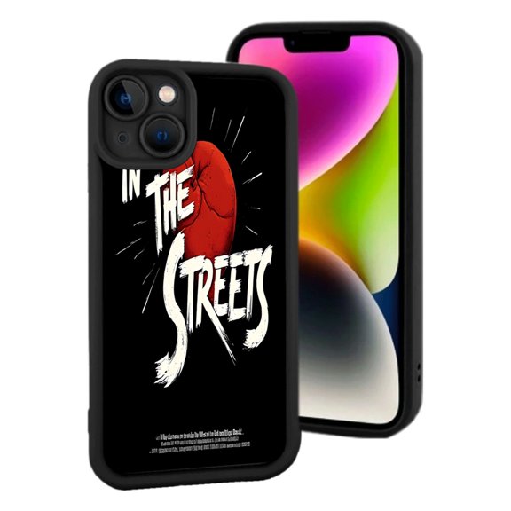 Bold ' In the Streets ' Design iPhone 15 Case - Lightweight Yellowing Resistant with Striking Red Fist & Dynamic White Lines