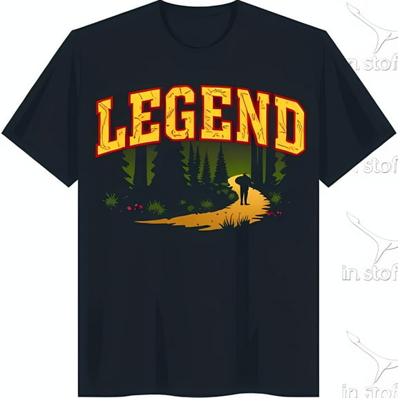 Bold 'LEGEND' Graphic on Black T-Shirt with Vibrant Colors & Nature