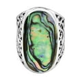 thumbnail image 1 of Bold Large Oval Abalone Sterling Silver Intricate Heart Filigree Ring-8, 1 of 5