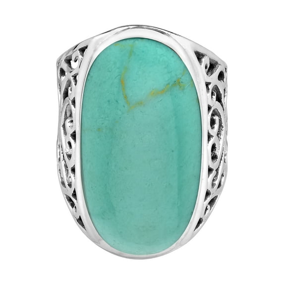Bold Large Oval Green Turquoise .925 Silver Intricate Heart Filigree Ring-7