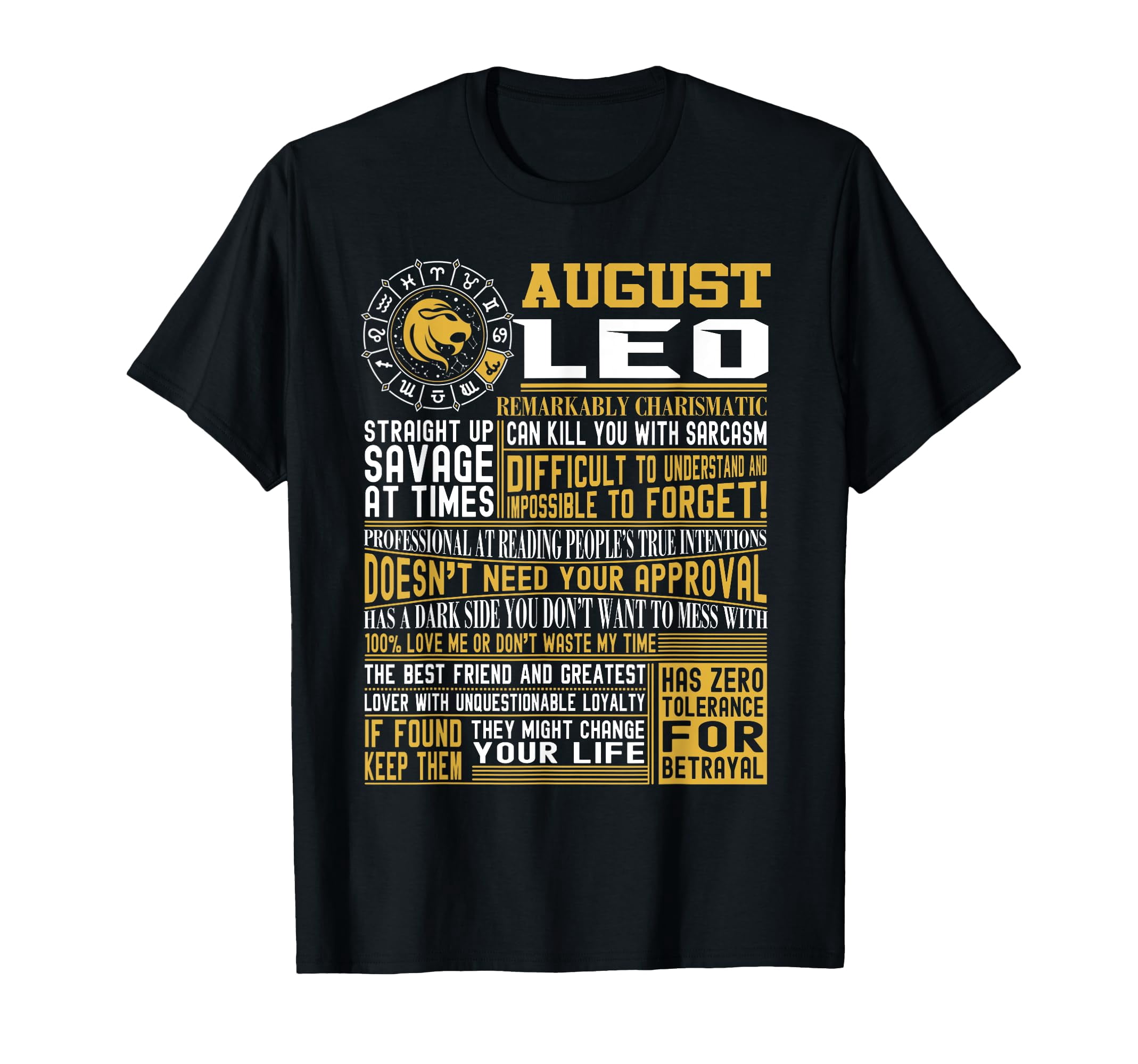 Bold Leo Zodiac Sign August T-Shirt for Men and Women - Perfect Gift ...