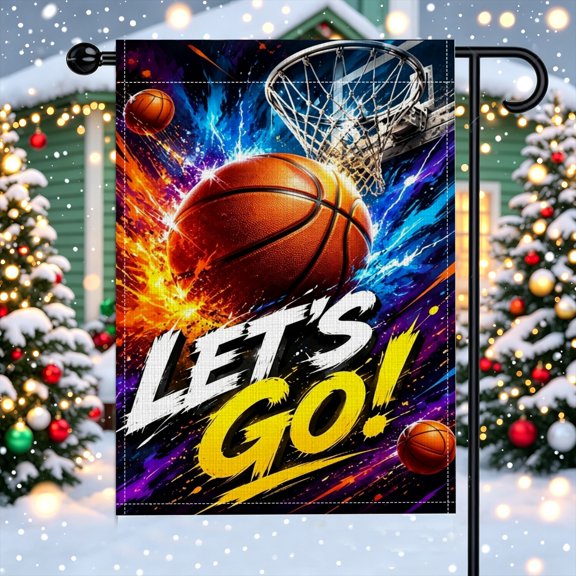 Bold Let's Go Basketball Slogan Pattern Polyester Garden Flag, 12X18Inch, Game Day Hoop Patio Backyard Decor, No Poles Included