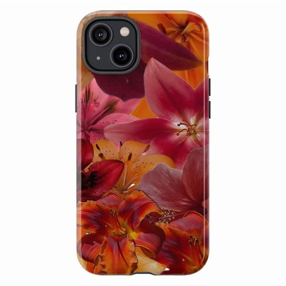 Bold Lily Floral Phone Case, Red & Orange Bloom Design iPhone Cover, Vibrant Tropical Vibes for iPhone 16 15 14 13 12 11 Pro Max Plus Mini