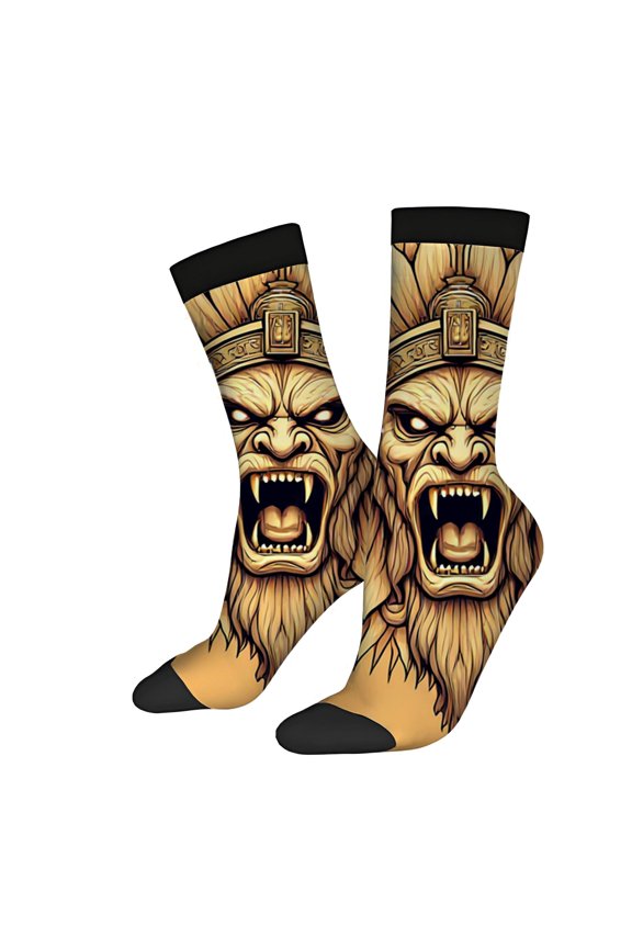 Bold Lion Head Design Socks - 2 Pairs of Unisex Trendy Mixed Color Socks for All Seasons Perfect for Statement Style