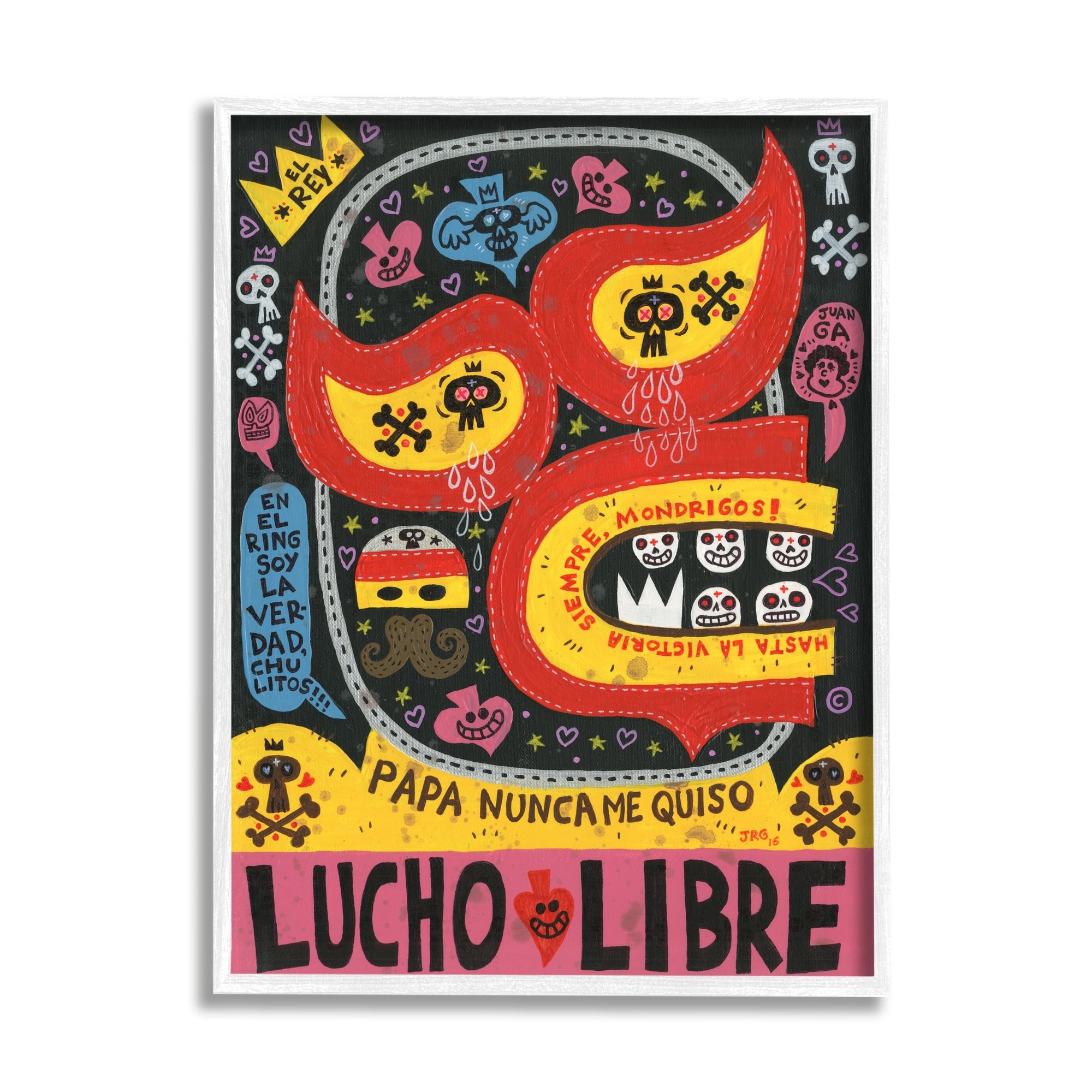 Bold Lucho Libre Wrestling Mask Skull Shapes Pattern Novelty Graphic Art Framed Art Print Wall Art