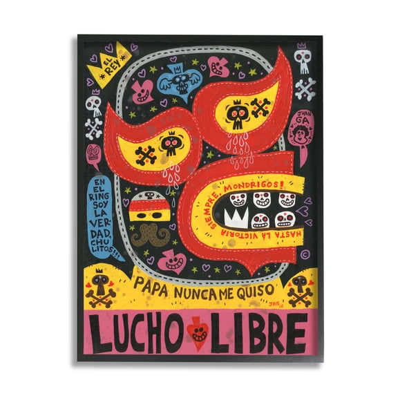 Bold Lucho Libre Wrestling Mask Skull Shapes Pattern Novelty Graphic Art Framed Art Print Wall Art