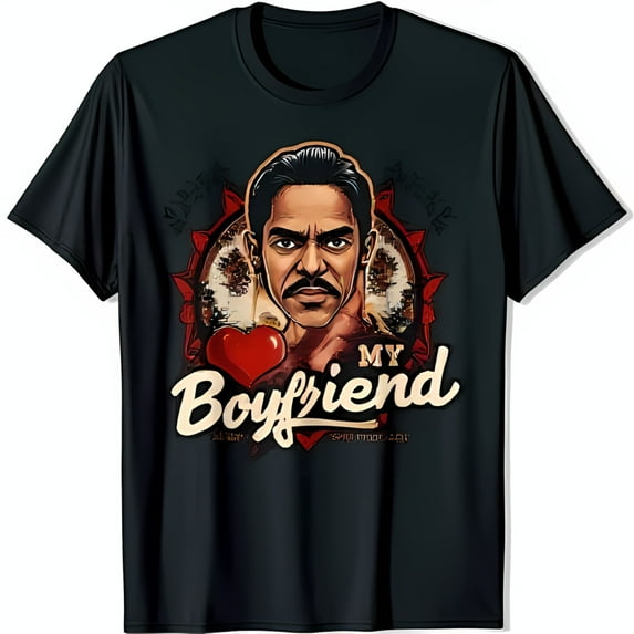 Bold Men s Face Graphic T-Shirt My Boyfriend Playful Design Black