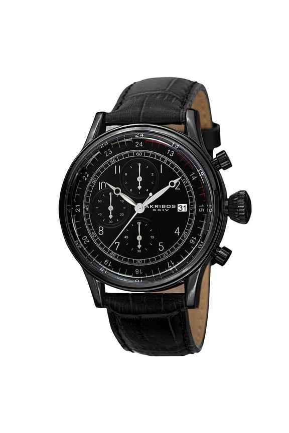 Bold Men's Quartz Chronograph Leather Black Strap Watch