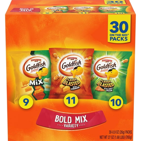 Goldfish Bold Mix Variety ESF27 Pack Snack Crackers, 1 oz Snack Packs, 30 Ct Box