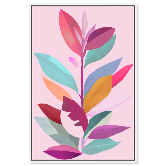 Bold Modern Color Leaf II Canvas Sunset Abstract Wall Art by Art Remedy, White Frame, 24" x 36"
