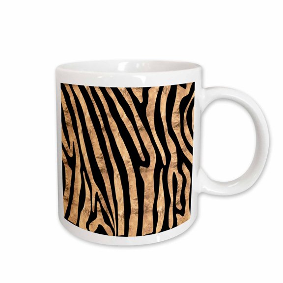 3drose, Bold Modern Faux Gold and Black Zebra Stripes Pattern, 15oz Mug