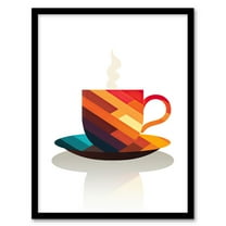 Bold Modern Kitchen Art Coffee Cup Geometric 2D Graphic Design Minimalist Art Print Framed Poster Wall Decor 12x16 inch