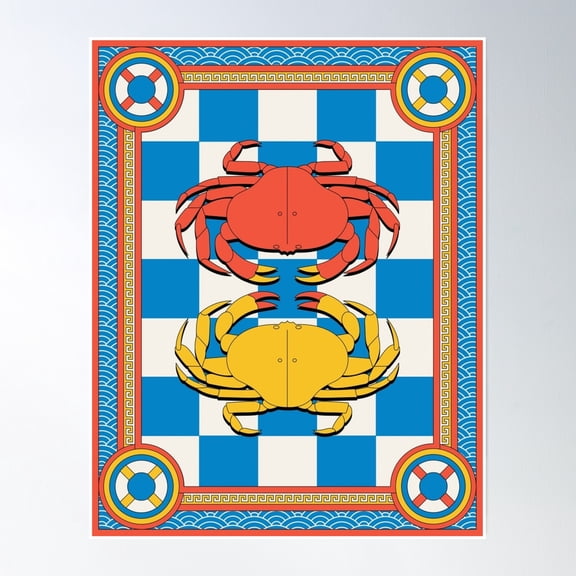 Bold Nautical Vector Wall Art Sea Creatures Illustration In Primary Colors For Coastal Home Kitchen Restaurant Decor Or Gifts-, Poster Only