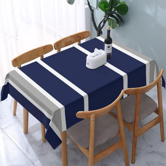 Bold Navy Blue Gray Stripe Rectangle Table Cloth Soft Washable Oblong Tablecloth Covers for Kitchen & Table Linens 60" x 84"