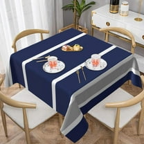 Bold Navy Blue Gray Stripe Soft Tablecloth Square Dinng Table Covers for Kitchen & Table Linens 52" x 52"