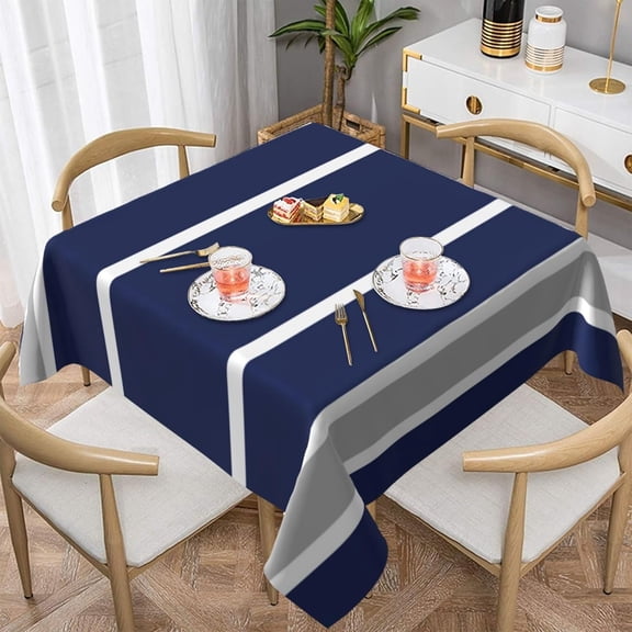 Bold Navy Blue Gray Stripe Soft Tablecloth Square Dinng Table Covers for Kitchen & Table Linens 52" x 52"