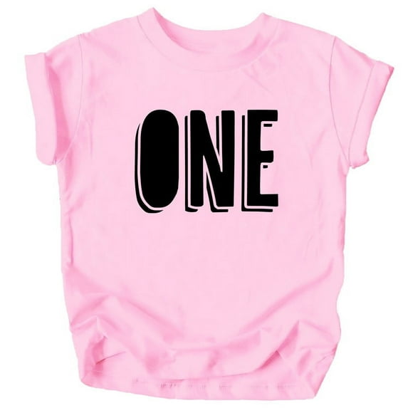 Bold One 1st Birthday T-Shirts for Baby Girls and Boys First Birthday Outfit Black on Pink Shirt 12 Months