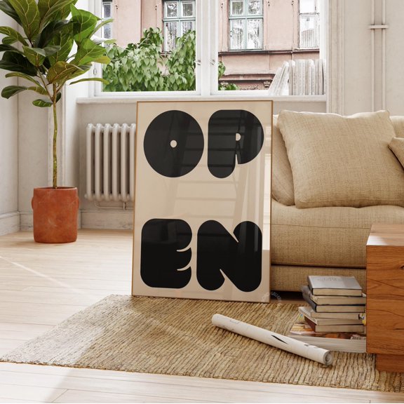 Bold "Open" Typography Print: Trendy Retro Modern Wall Art, Minimalist Poster, Poster Only