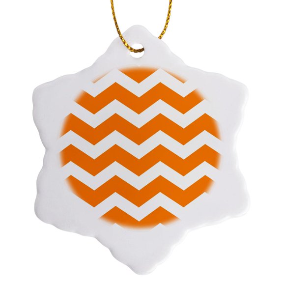 3drose, Bold Orange and White Zig Zag Chevron Pattern - Bright Zigzags, 3 inch Snowflake Porcelain Ornament