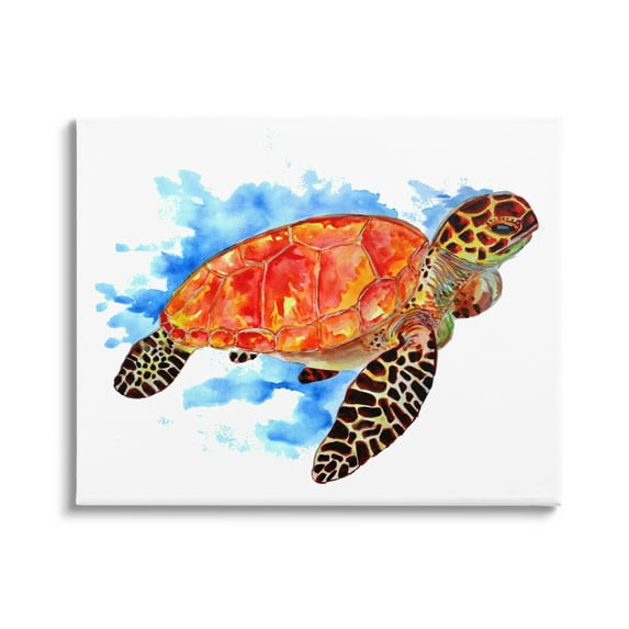 Bold Orange Nautical Turtle Animals & Insects Graphic Art Gallery Wrapped Canvas Print Wall Art