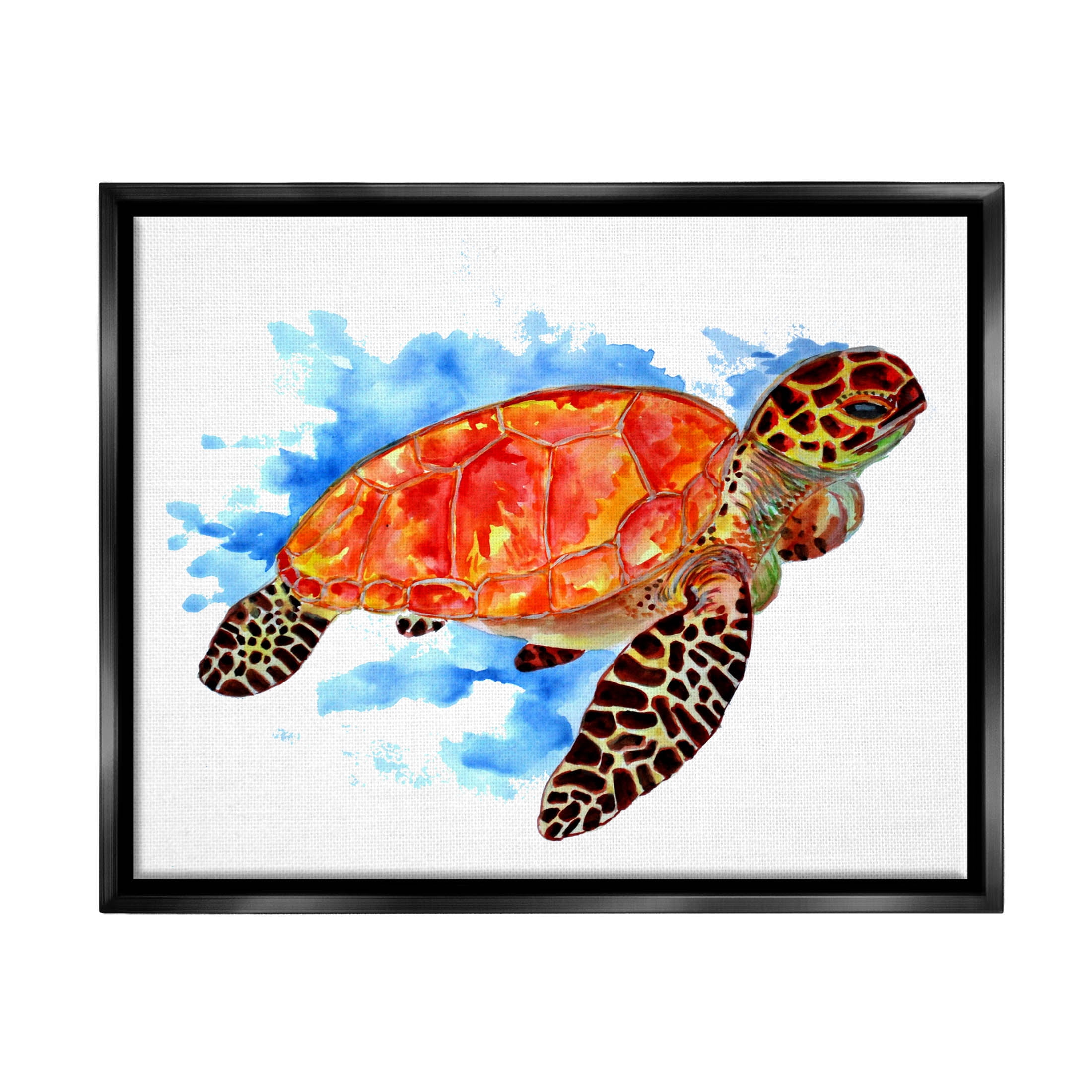 Bold Orange Nautical Turtle Animals & Insects Graphic Art Jet Black Framed Art Print Wall Art