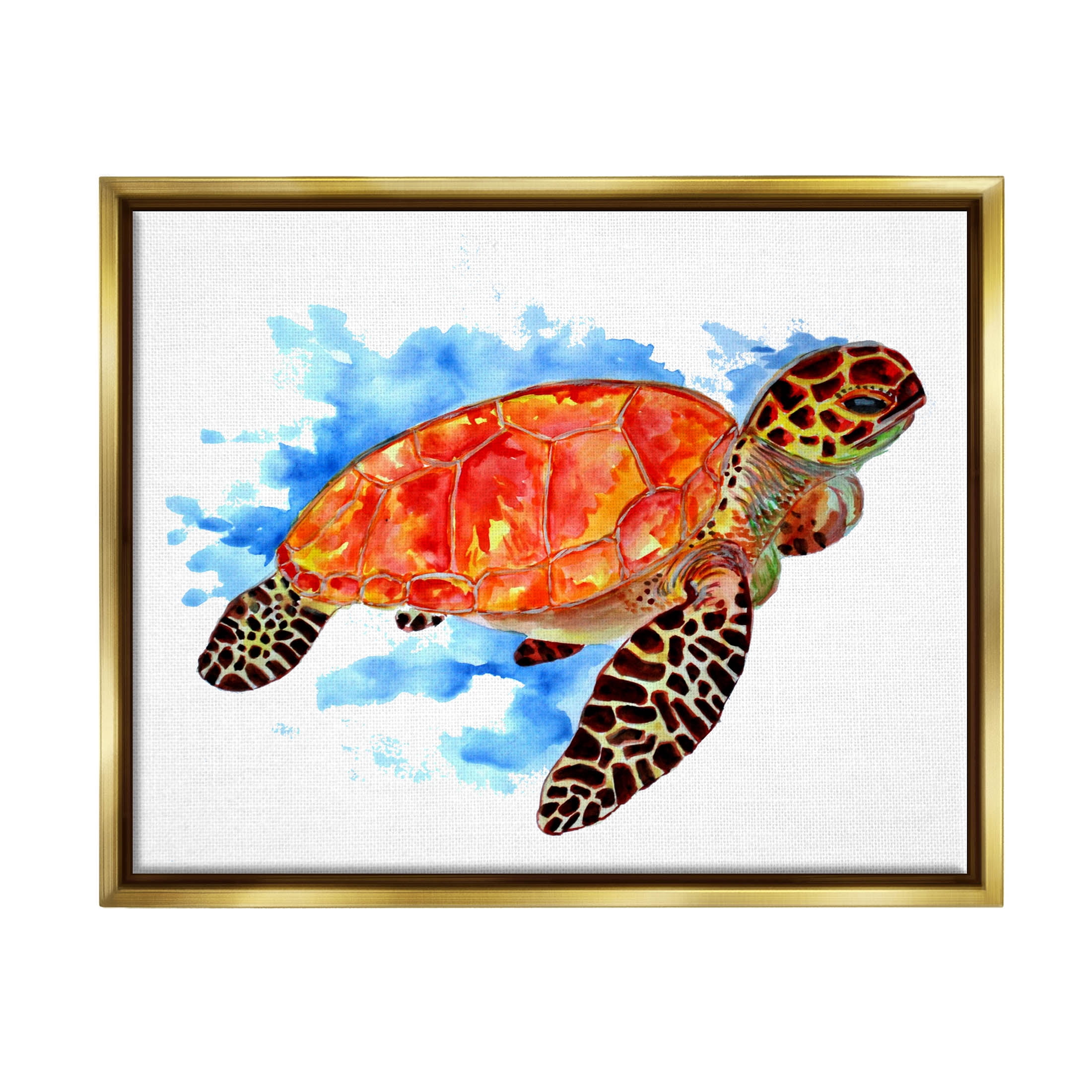 Bold Orange Nautical Turtle Animals & Insects Graphic Art Metallic Gold Framed Art Print Wall Art