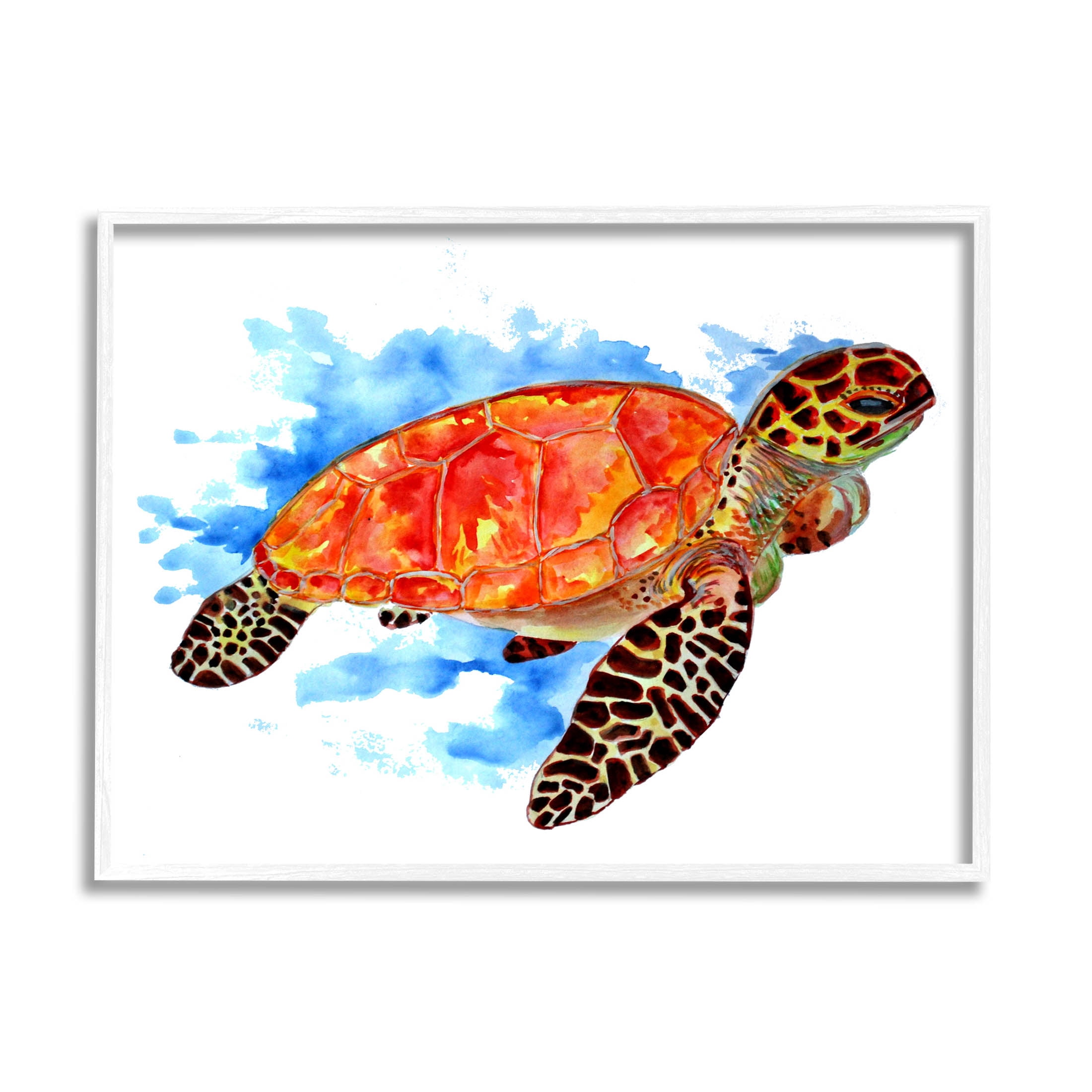 Bold Orange Nautical Turtle Animals & Insects Graphic Art White Framed Art Print Wall Art