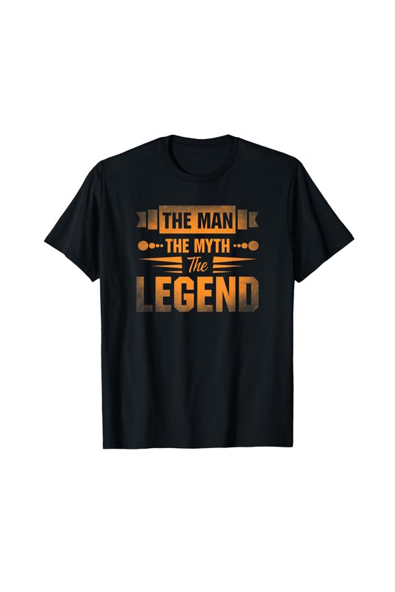 Bold Orange Text Graphic T-Shirt - The Man The Myth The Legend Design for Everyday Wear