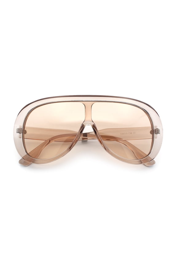 Bold Oversized Shield Thick Plastic Retro Racer Fashion Sunglasses All Beige
