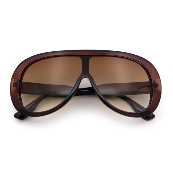 Bold Oversized Shield Thick Plastic Retro Racer Fashion Sunglasses All Brown