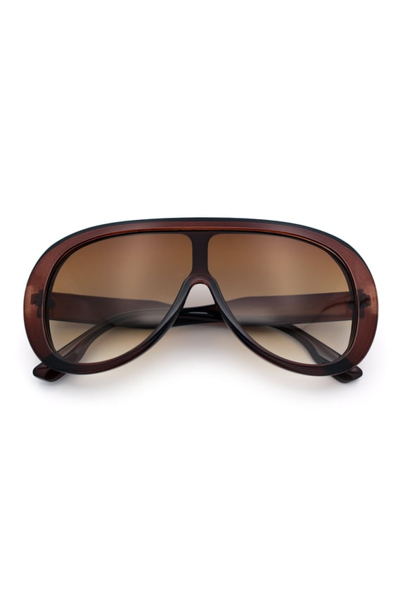 Bold Oversized Shield Thick Plastic Retro Racer Fashion Sunglasses All Brown
