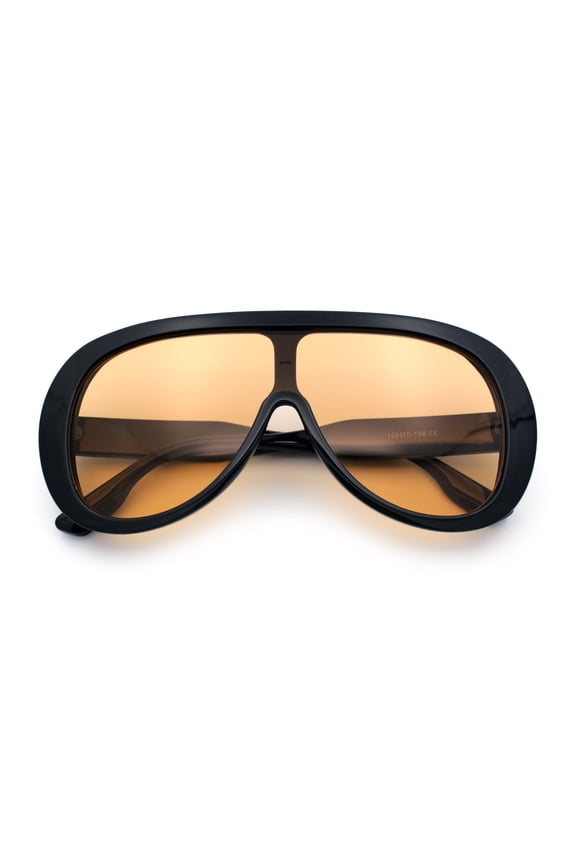 Bold Oversized Shield Thick Plastic Retro Racer Fashion Sunglasses Black - Brown