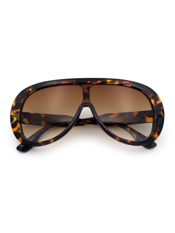 Bold Oversized Shield Thick Plastic Retro Racer Fashion Sunglasses Tortoise - Brown