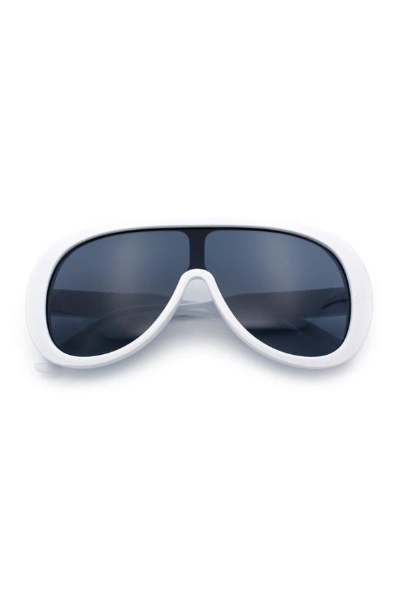 Bold Oversized Shield Thick Plastic Retro Racer Fashion Sunglasses White - Black