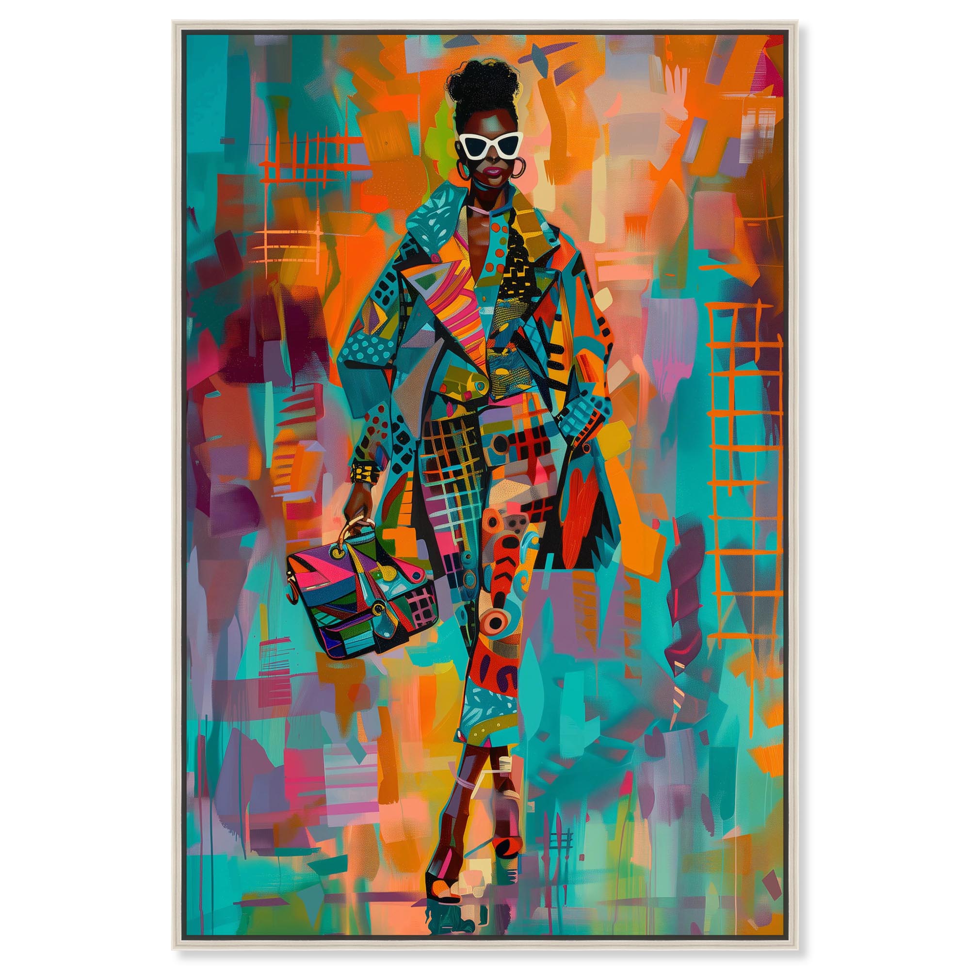 Bold Patchwork Style Canvas Glam Art by Art Remedy, Silver Frame, 16 x ...