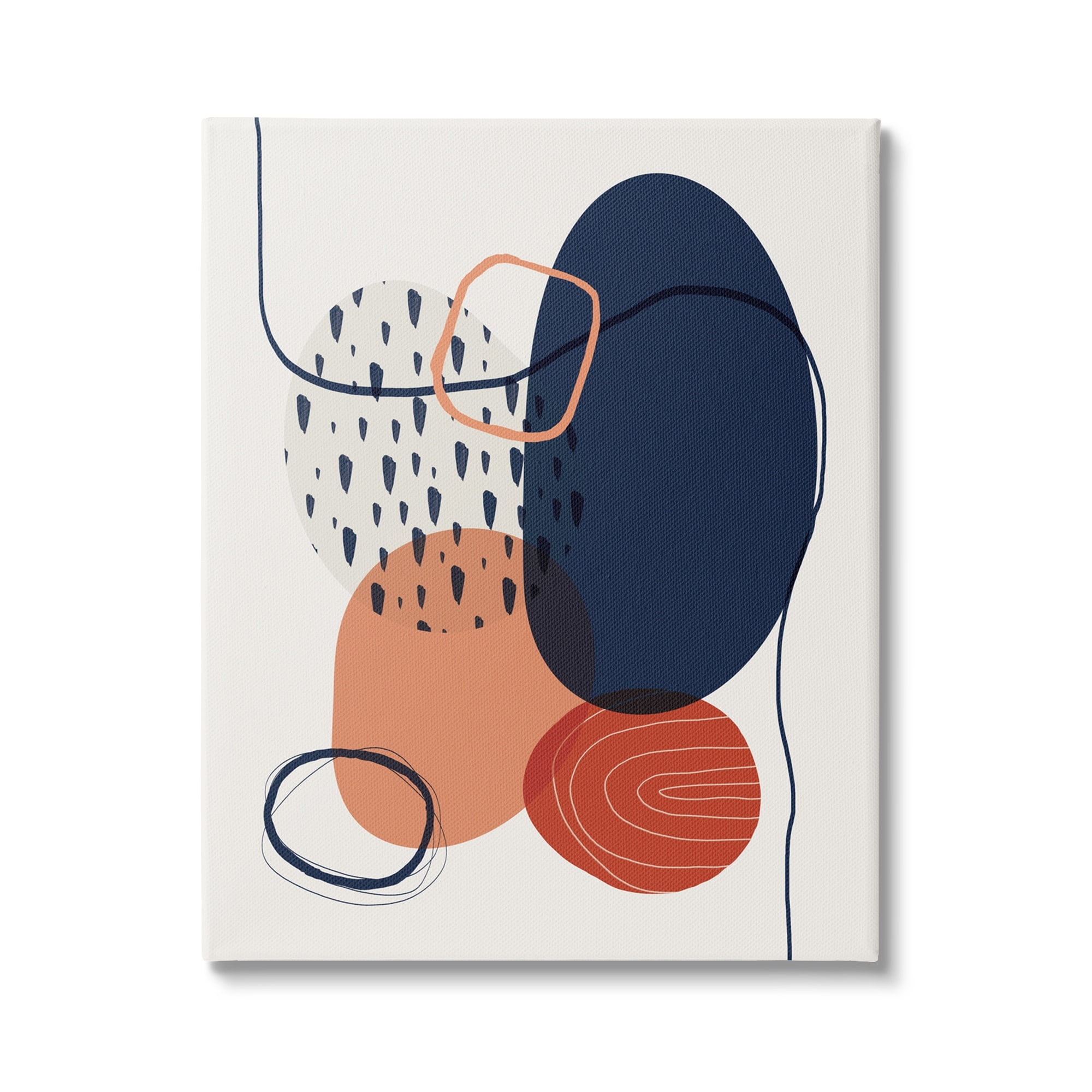 Bold Patterned Circles Shapes Abstract Blue Line s Abstract Graphic Art Gallery-Wrapped Canvas Print Wall Art