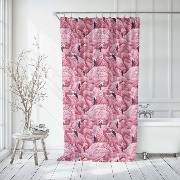 Bold Pink Flamingo Pattern Shower Curtain | Tropical Bird Coastal Beach House Bathroom Decor