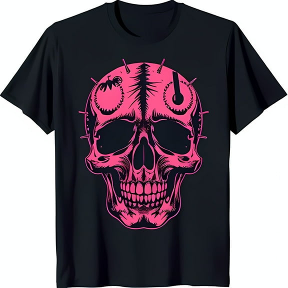 Bold Pink Graphic Black T-Shirt with Detailed & Unique Pattern