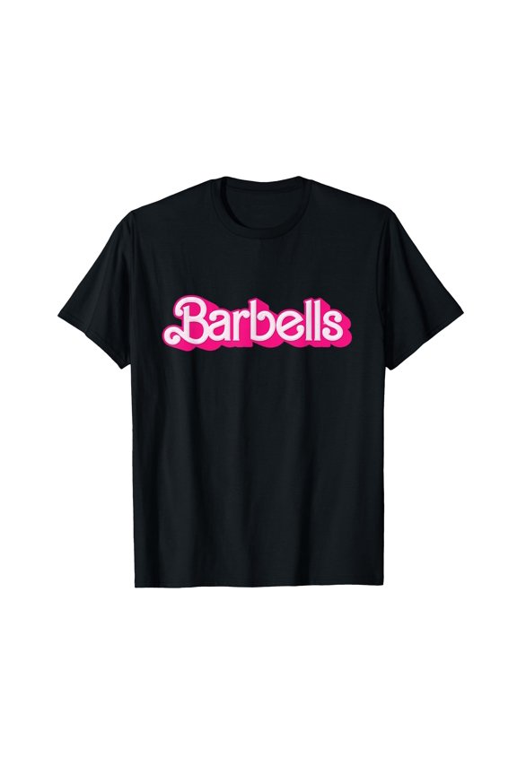 Bold Pink Retro Barbells T-Shirt for Classic Gym Workout Style