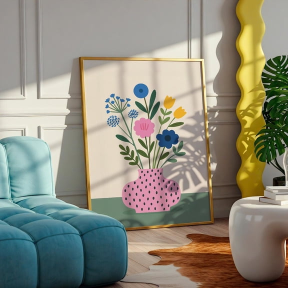 Bold Plant Modern Botanical Vibrant Leaves Terracotta Pot Wall Art Poster, Unframed Size 12x18