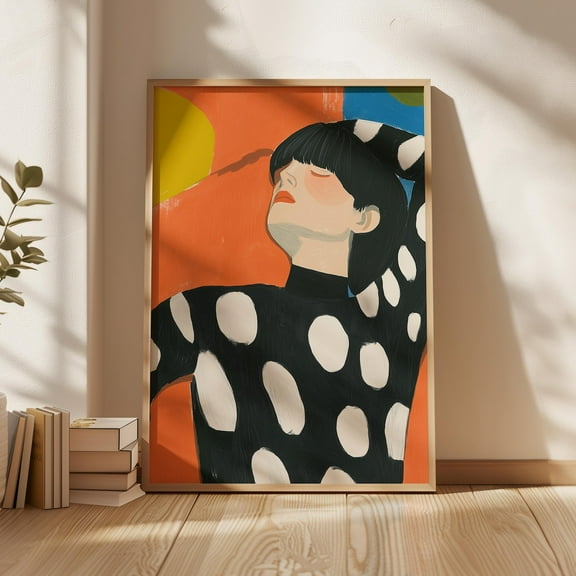 Bold Polka Dot Portrait Print, Abstract Woman Wall Art, Modern Minimalist Vibrant Orange And Blue Decor, Fashion-Inspired Art Wall Art, Modern Wall Decor, 8x12 UNFRAMED